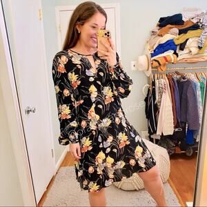 byTiMo Black Floral Spring Summer Easter Open Front Long Sleeve Mini Dress M